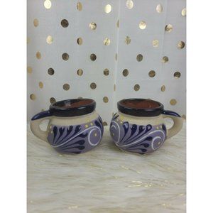 8 Oz Mexican Pottery Purple and Cobalt Blue Mugs Glazed And Raw